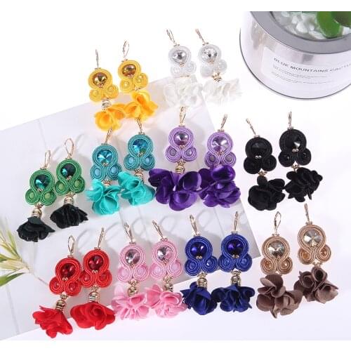 KpacoTa Fashion colour Soutache hanging earrings Handmade Dangle earring beautiful Flower ethnic yellow pink Jewelry for women