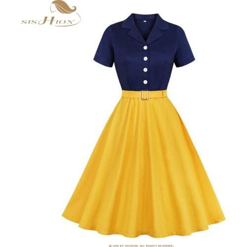 SISHION 202 Spring Summer Women Patchwork Dress Plus Size 4XL Sashes Slim A Line Dress Midi Ladies Single Breasted Dress QY0800