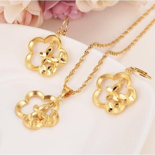 African vintage flower butterfly Pendant Necklace Gold Color Jewelry for Women wedding bridal party jewelry sets girls Gift
