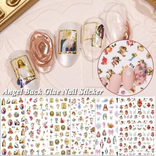 1Pc Virgin Mary Jesus Christ 3D Nail Angel Cupid Sticker Colorful Religious Series Self Adhesive Sticker Decoration