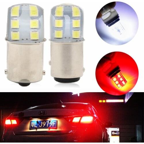 10pcs Strobe flash Blink T25 3157 T20 7443 1157 Silicone 12 SMD 2835 LED reverse lights brake light Parking Lamp White red 12V