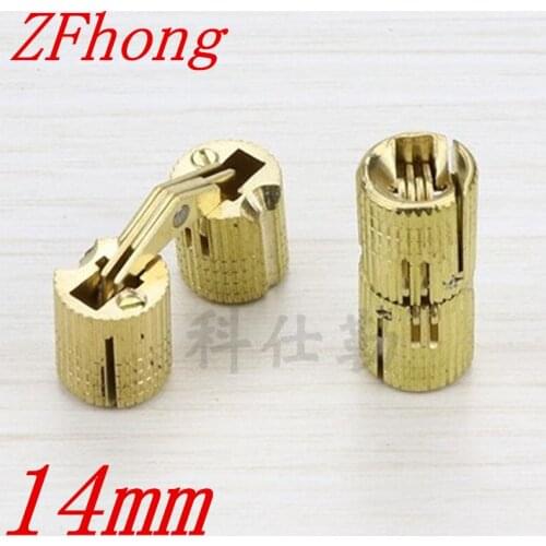 2PCS 14mm brass Barrel Hinges Cylindrical Hidden Cabinet Concealed Invisible Brass Hinges Mount Door Furniture Hardware