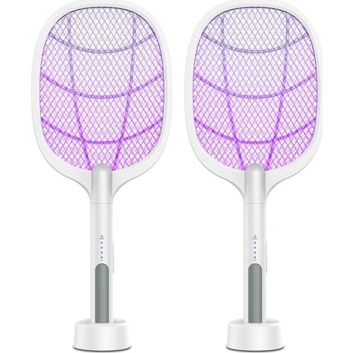 2 in 1 USB Rechargeable Electric Insect Swatter Indoor Anti Mosquito Fly Bug Zapper Racket Killer Trap Lamp