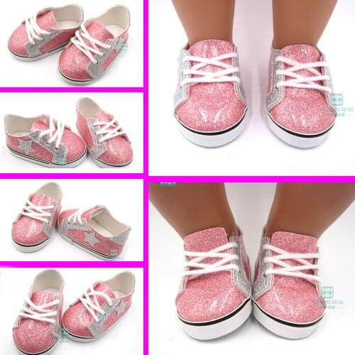 2019 New 7.5cm baby doll shoes for 43 cm new born doll accessories and American doll fashion pink glossy sneakers