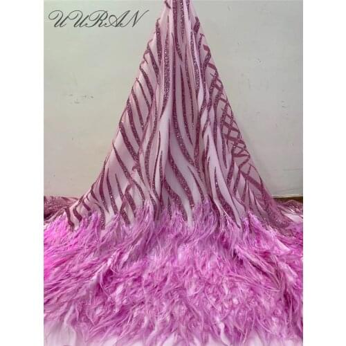 5 Yards sequin embroidery ostrich feather French mesh sequins embroidery high-grade African lace fabric wedding evening dress