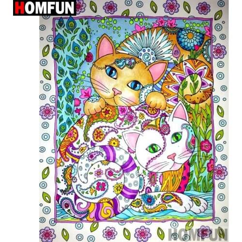 HOMFUN Full Square/Round Drill 5D DIY Diamond Painting "Cartoon cat flower" 3D Embroidery Cross Stitch 5D Home Decor A17158