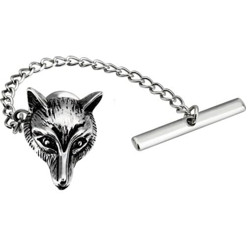 HAWSON High Quality Wolf Head Tie Tack Pin with Safety Chain for Regular Necktie Mens Jewelry