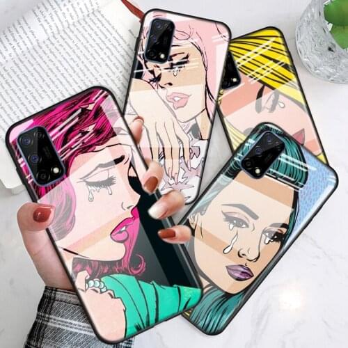Tempered Glass Cover Crying Comic Girl For OPPO A9 2020 A52 Find X2 Lite Realme 7 7i 6 5 Pro C3 XT Phone Case Shell