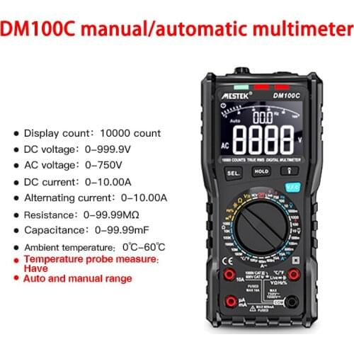 DM100C True-RMS Digital Multimeter Button 10000 Count With Analog Bar Graph AC/DC Voltage Ammeter Current Ohm manual/Automatic