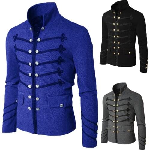 Cheap Man Purim Victorian Gothic Style Jacket Zipper Christian Medieval Knight Coat Solid Middle Ages Male Carnival Clothing