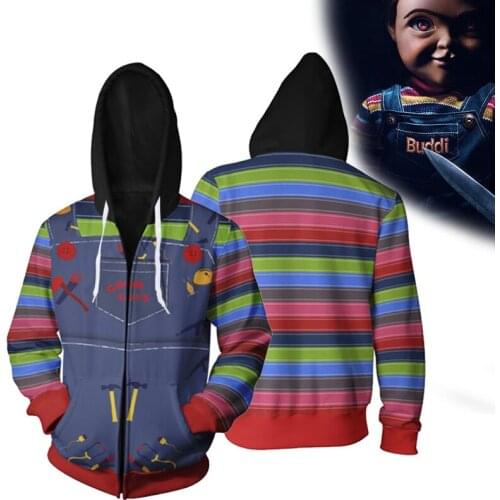 Childs play chucky 3d print hoodies cosplay zip hoodies men harajuku streetwear hip hop tee funny pullover tracksuit tops