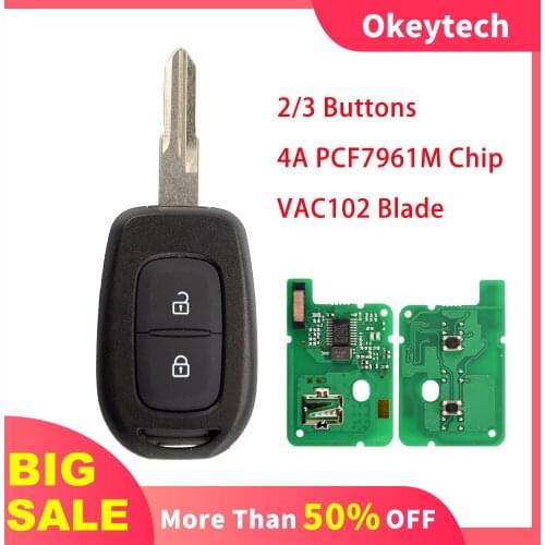 OkeyTech 2/3BT Remote Car Key for Renault Sandero Dacia Logan Lodgy Dokker Duster Trafic Clio4 Master3 433MHZ 4A Chip PCF7961M