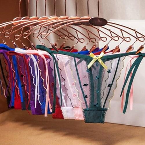 Exotic Ladies Tie Adjustable Waist Panties Low-Rise Net Yarn Mini Thongs Lingerie Cute Perspective Sexy Underwear Women