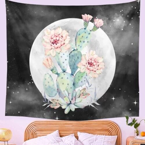 Moon Cactus Tapestry Wall Hanging Dorm Room Decoration Boho Black Trippy Tapestry Hanging Cloth Wall Decor Bohemian Wall Art