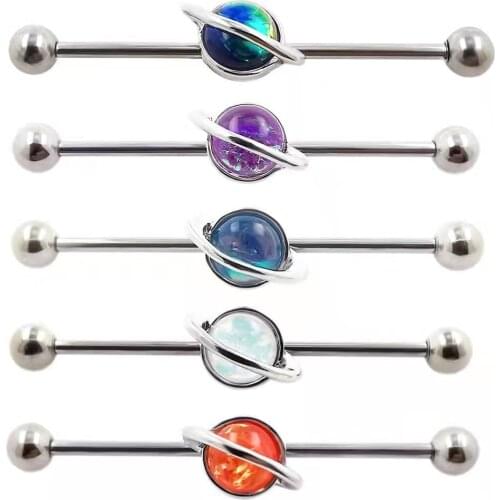 JHJT 14G 38mm Cartilage Barbell Bar 316L Surgical Stainless Steel Planet Barbell Cartilage Ear Cartilage Ring Piercing