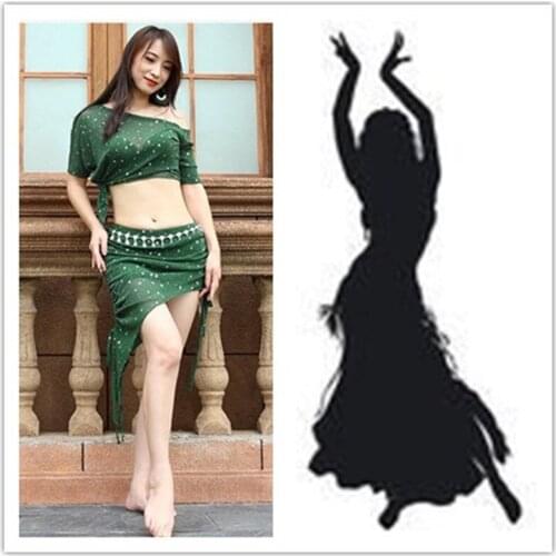 Belly Dance Clothes Sequins Suit 2 Pieces Costume Set Class Wear Plus Size Top with Short Skirt new style free shipping
