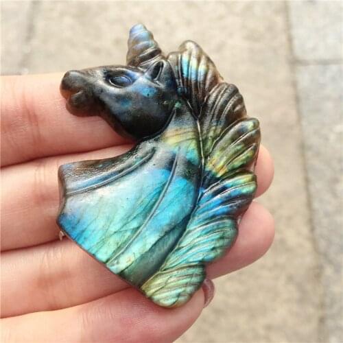 Beautiful crystal carvings natural hand-carved labradorite stone unicorn fashion jewelry gifts 1pcs