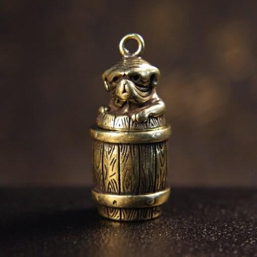 Brass 12 Zodiac Dog Ornaments Copper Little Puppy With Barrel Openable Bottle Capsule Container Home Decoration Gifts