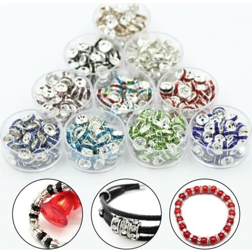 50Pcs Silver Color Crystal Rhinestone Metal Round Loose Spacer Beads 6mm DIY Bracelet Beads for Jewelry Making Accessories