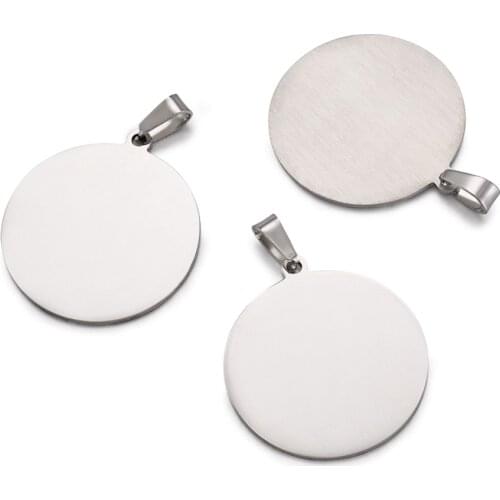 10pcs 33x30x1mm 304 Stainless Steel Metal Necklace Pendants for Jewelry Making DIY Accessories, Blank Stamping Tag, Flat Round