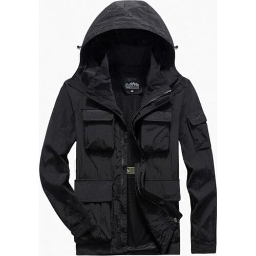 Mens Casual Jackets Spring Autumn Outerwear Windbreaker Man Hooded Coat Multi-pocket Males Climbing Clothes Plus Size 6XL 7XL