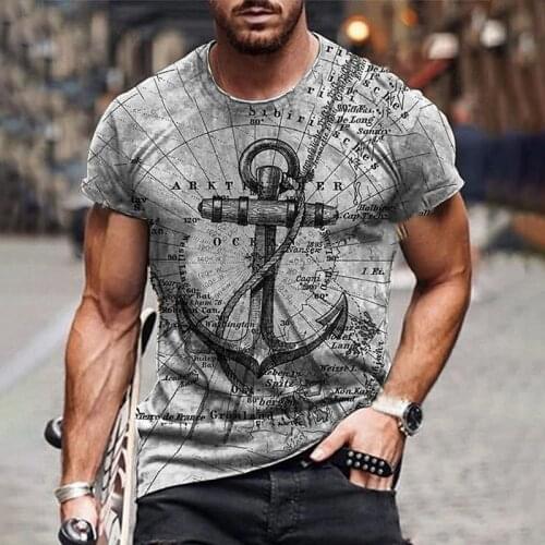 Mens T Shirts 3D Printing Vintage Sailor Anchor Nautical Artistic Unique High Quality Short Sleeve Plus Size Oversized Tees