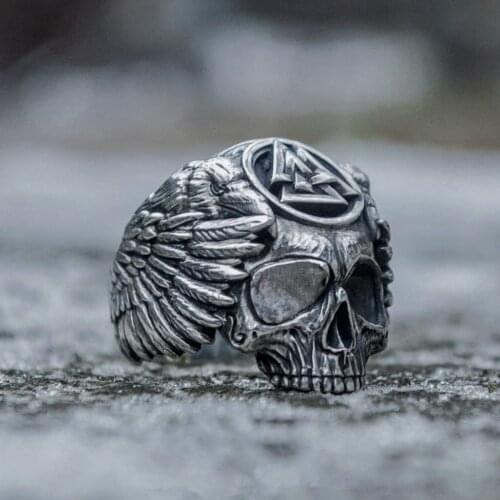 Odin with Ravens Stainless Steel Ring Mens Viking Valknut Sukll Ring Norse Amulet Jewelry
