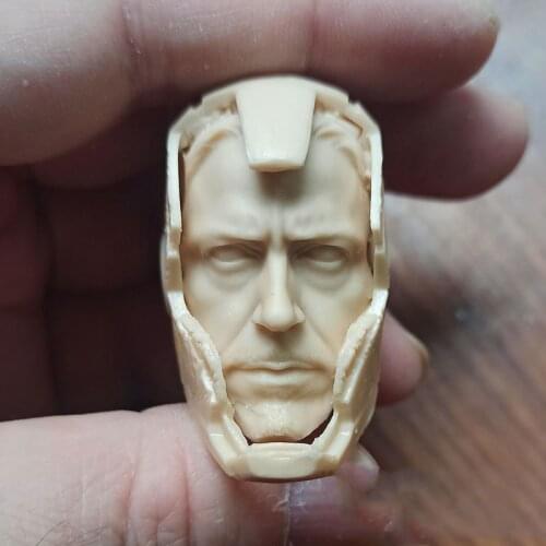 In Stock 1/6th Male Tony Helmet Armor Model Head Sculpture Unpainted White Color For 12inch DIY Figure Collectable