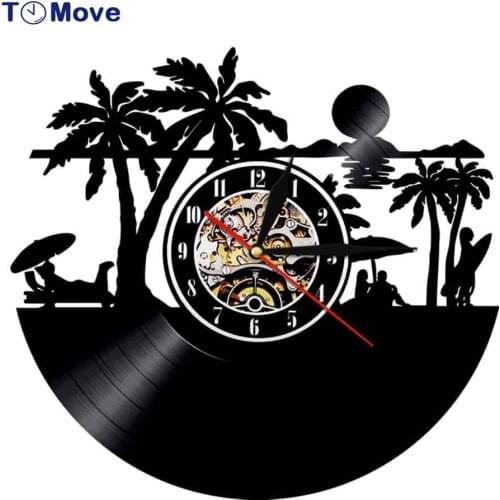 Beach Scenery Vinyl Record Clock Summer Beach Wall Clock Home Decor Sunny Beach Modern Decorative Clock Sunbathe Lovers Gift