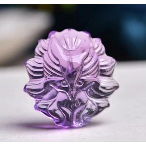 Natural Amethyst Hand carving nine-tailed fox pendant fortune gemstone female male crystal jewelry transfer to help the cause