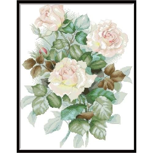 Delicate Pink Rose Cross Stitch Patterns Embroidery Kits Diy Needlework Crafts Set Printed Fabric 11CT 14CT Home Decor Paintings