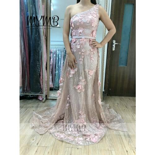 2021 New Model Girls Special Occasion Dresses MYMB Brand One Shoulder Pink Prom Lace Dress Long MY31101