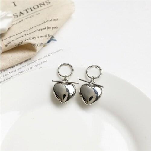 Origin Summer Minimalist Metal Love Heart Dangle Earrings for Women Temperament Circle Glossy Earrings Jewelry Accessories