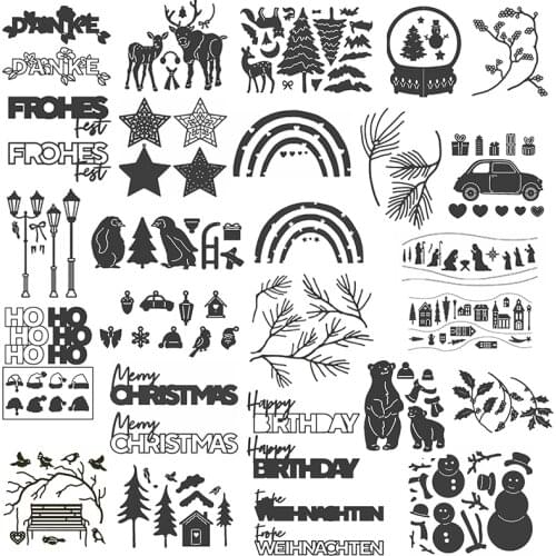 Christmas Winter Forest Branches Poinsettias Street Lamp Car Gifts Rainbow Cutting Dies for DIY Scrapbooking Card Craft 2020 New