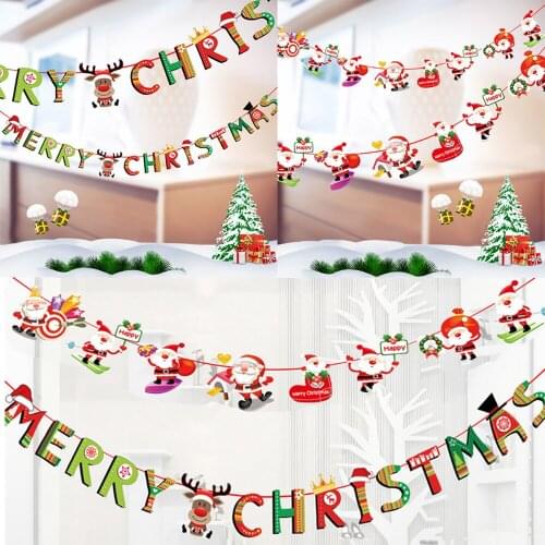 Christmas Felt Banner Christmas Banner Decorations for Home Holiday Outdoor/Indoor Hanging Bunting Navidad Festival Party 2