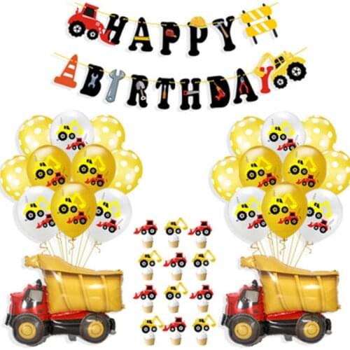 Cartoon Cars Fire Truck Excavator Balloons Children Birthday Party Decorations Happy Birthday Banner Latex Air Confetti Balloon