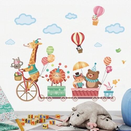Small Animal Riding a Bicycle Cloud Hot Air Balloon Self-Adhesive Wall Sticker Bedroom Porch Wall Decoration Wallpaper