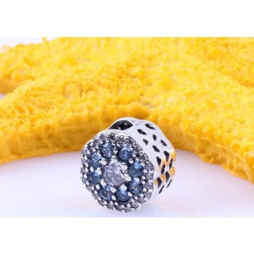 Bewill Hot Sale 100% Real 925 Sterling Silver Blue Shiny Flower Beads Fit Original Bracelet Making Fashion Diy Jewelry