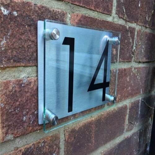 Modern house logo door number plaque house number house address number plate door glass effect acrylic aluminum house name