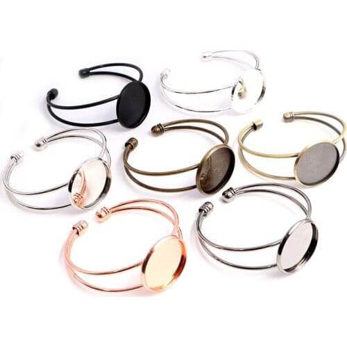 High Quality 20mm 25mm 7Colors Plated Bangle Base Bracelet Blank Findings Tray Bezel Setting Cabochon Cameo