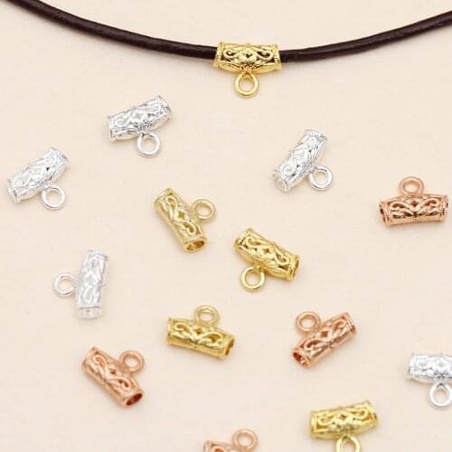 50pcs Gold Silver Bail Clasp Tube Beads Spacer Bead Hanger Connector For Diy Jewelry Making Fit 2mm Bracele/Necklace Rope Cord