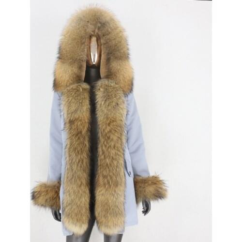 2021 Waterproof Parka Real Fur Coat Winter Jacket Women Natural Big Raccoon Fur Collar Hood Thick Warm Outerwear Detachable