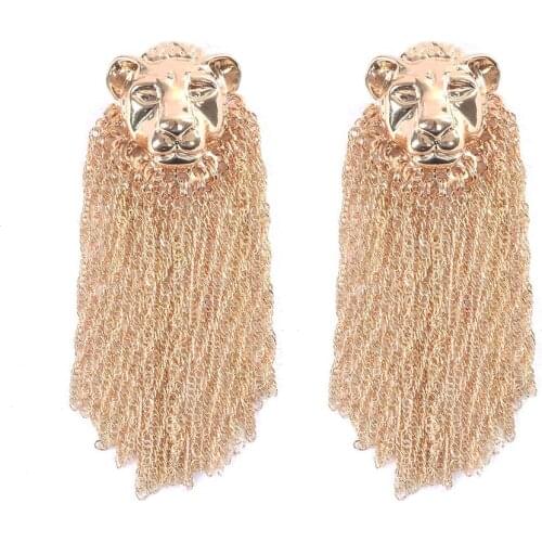 2020 ZA Gold Metal Chain Tassel Earrings Women Punk Jewelry Classic Lion Head Long Drop Earring Girl Hip Hop Rock Dangle Earring