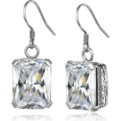 Szjinao Real 925 Sterling Silver Earrings For Women Diamond Dangle Earrings Rectangle Gemstones Gothic Fine Jewelry Wedding Gift
