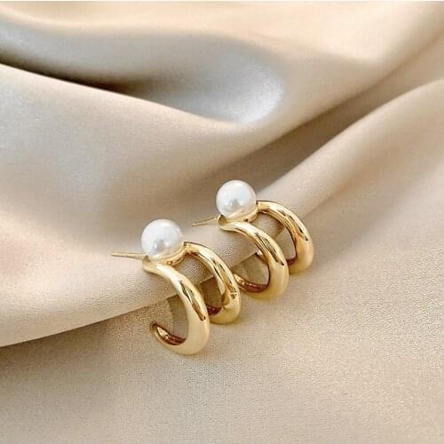 JUWANG 2021 INS Vintage Piercing Earrings For Women Korea Luxury Pearl Stud Earrings Fashion Jewerly Oorbellen Pendientes