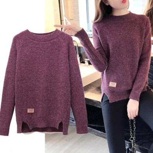 Vogue girl Long sleeve round neck plain sweater jumper women loose plus size bottoming sweater tops