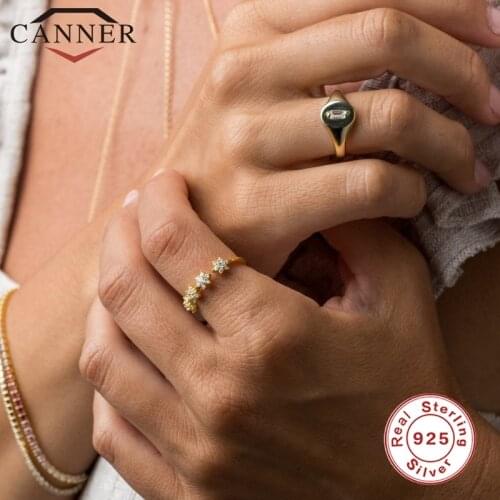CANNER 100% 925 Sterling Silver Ring for Women INS Style Extremely Luxurious Snowflake Zircon Opening Rings Adjustable Jewelry