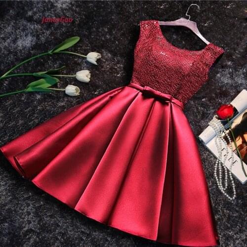 JaneyGao Short Porm Dresses For Women Elegant Formal Evening Party Gown Lace Up Wine Red Grey Champagne In Stock On Sale 2019
