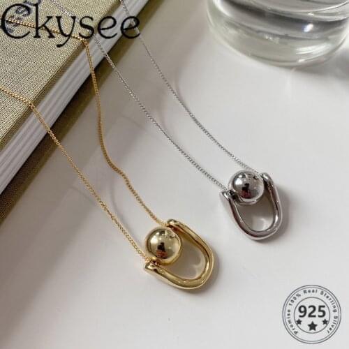 Ckysee Chic 925 Sterling Silver Necklace Gold Round Beads Pendant Necklace For Fashion Women Girlfriend Silver 925 Jewelry Gift