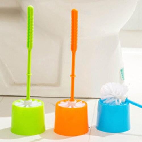 1Pcs Toilet Brush Holder Bathroom Set Tool Plastic Long Handle WC Accessories Standing Cleaning Brushes With Base Random Color